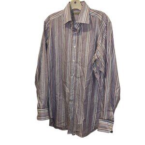 etro artistic painterly multi stripe crisp cotton mens button down shirt…